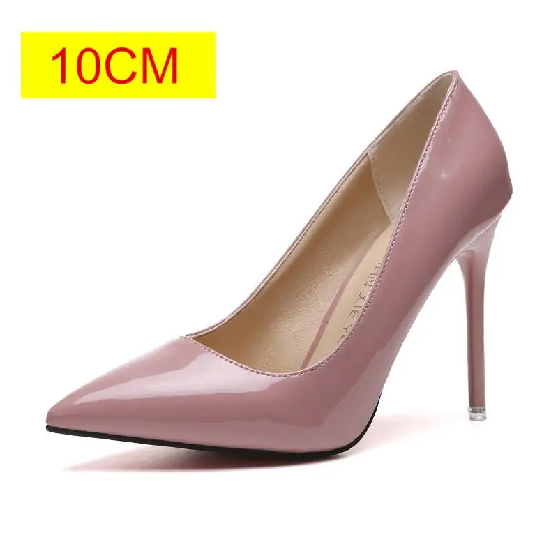 Pink 10 cm Г.; популярная женская обувь; туфли-лодочки с острым носком; модельные туфли из лакированной кожи; водонепроницаемые мокасины на высоком каблуке; свадебные туфли; zapatos mujer; цвет синий, белый - Цвет: Pink 10 cm