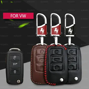 

KUKAKEY Car Key Case For Volkswagen Genuine Leather Key Cover For VW Polo Golf Passat Touareg Tiguan Beetle Bora Jetta Key Bag