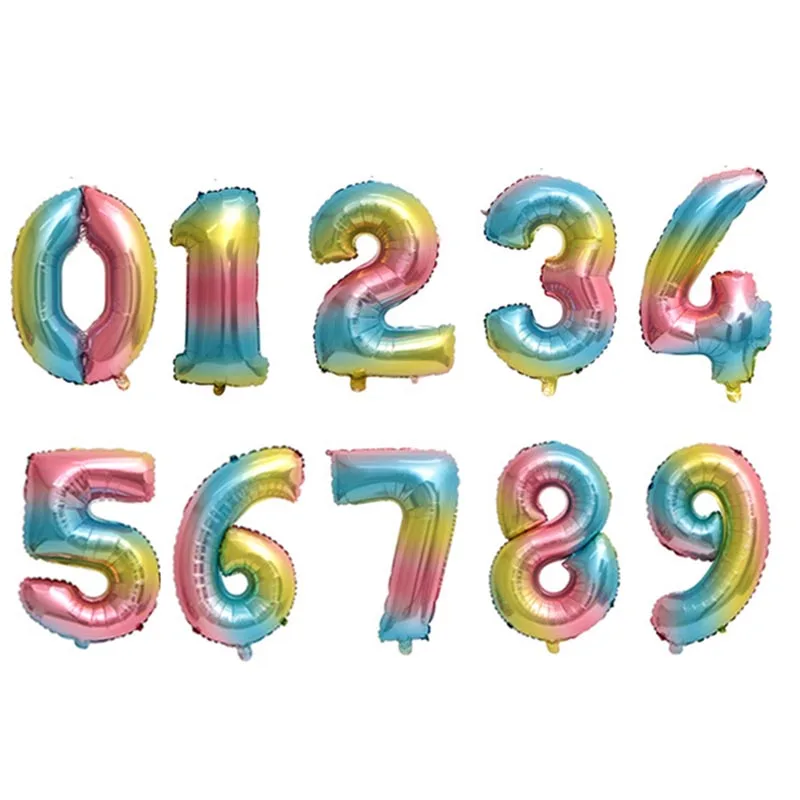 Rainbow 32 дюймов розовый Золотой Серебряный Радужный номер фольга шарики для свадебного украшения цифра воздушный шар с днем рождения Globos вечерние принадлежности - Цвет: Rainbow