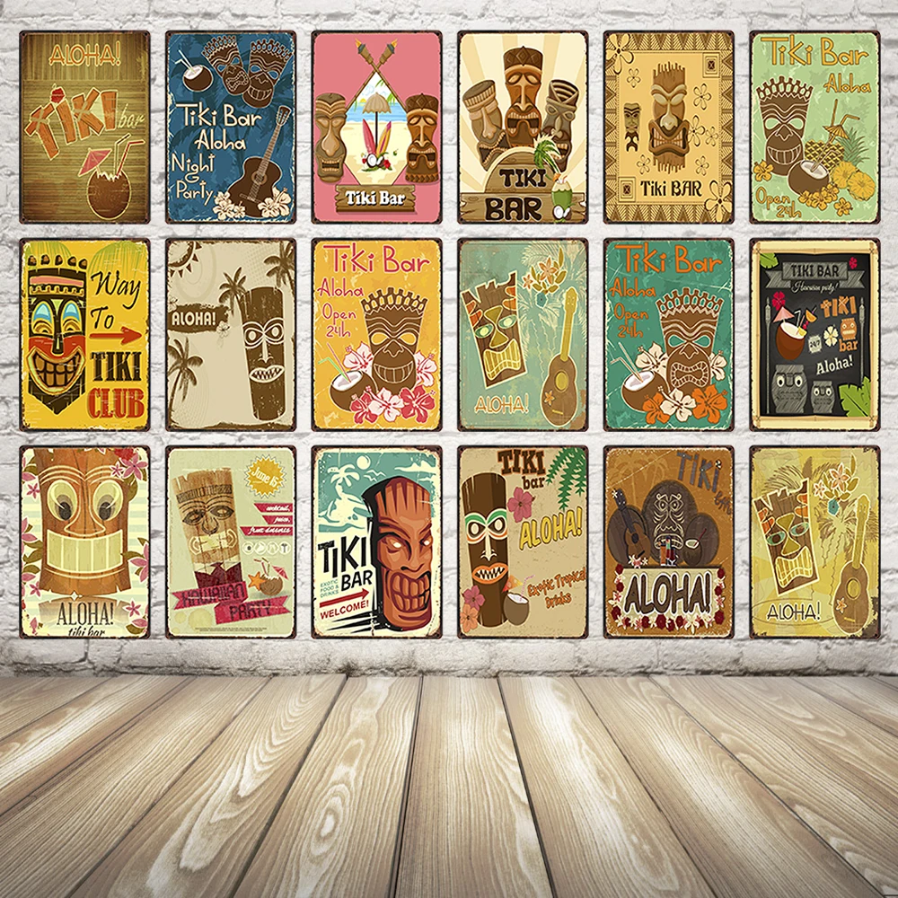 

[ Kelly66 ] TIKI BAR ALOHOA Retro Metal Sign Tin Poster Home Decor Bar Wall Art Painting 20*30 CM Size Dy22