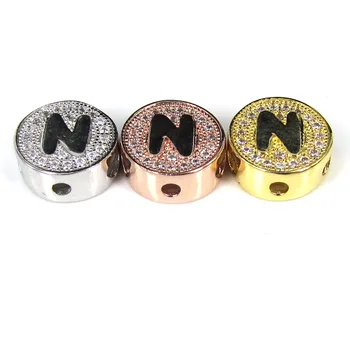 

Gold Micro Pave Crystal CZ Alphabet Letter "n" Copper Beads Initial Charms For Bracelets Necklaces Making Jewelry Accessories