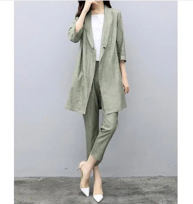 2019 New Spring Autumn Women 2 Pieces Sets Suits Cotton Linen Blazers Coat Casual ladies Pants Sets 2019 New Spring Autumn Women 2 Pieces Sets Suits Cotton Linen Blazers Coat Casual ladies Pants Sets