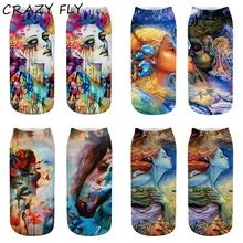 CRAZY FLY2018 женские/мужские 3D принты милые низкие носки до лодыжки Harajuku масляная живопись персональный принт узор повседневные забавные носки