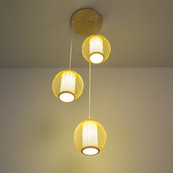 

Modern Restaurant Bamboo Pendant Lamps Hand Knitting Cage Pendant Light Chinese Living Room Hanging Lighting Home Decor Fixtures