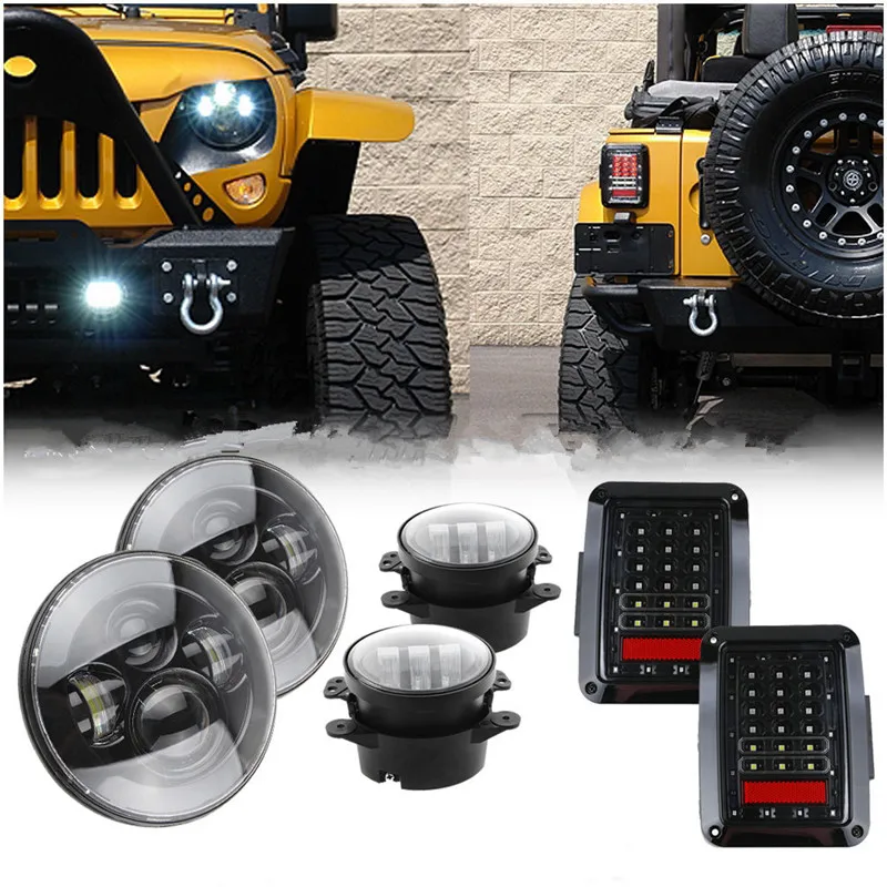 Wrangler JK LED 7inch Round Headlight H4 High Low Beam + 4 inch Fog