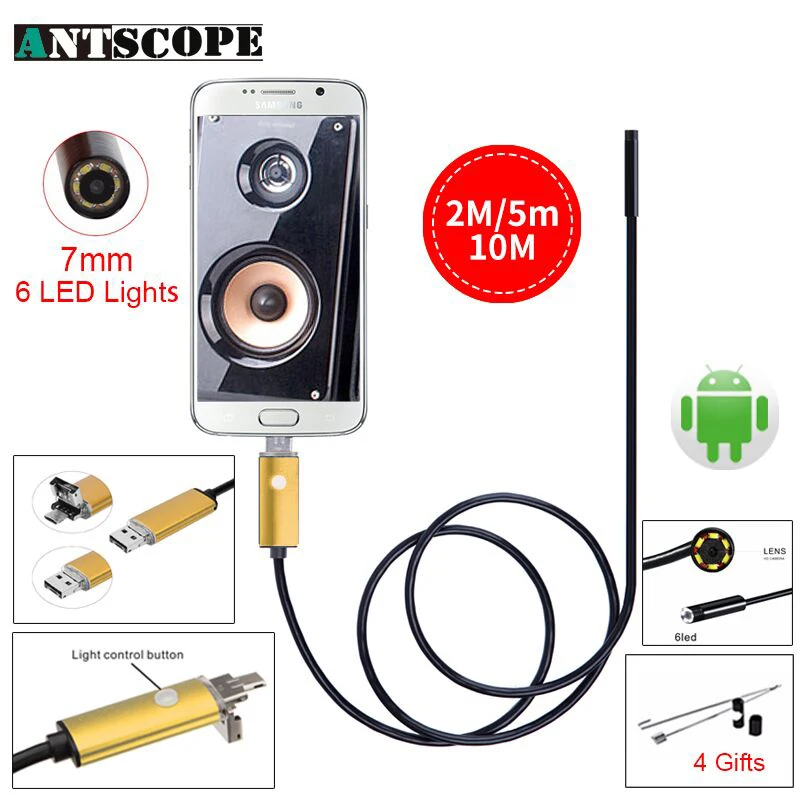 

Antscope Gold 7MM OTG USB Android Camera HD Endoscope Camera SnakeTube Inspection USB Borescope Phone Camera Endoscope D30