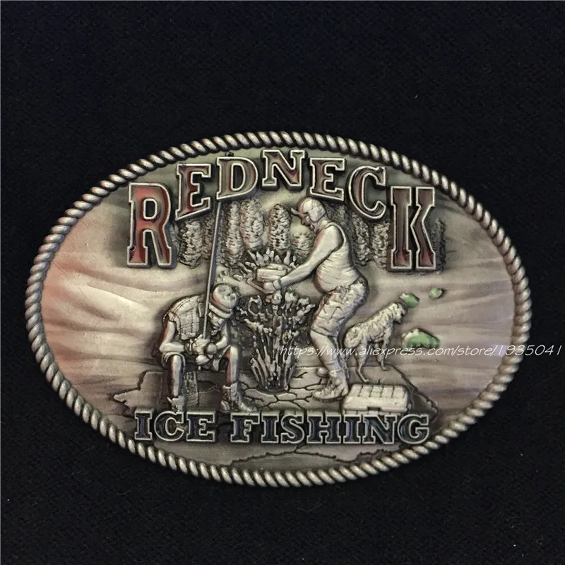 Retail Cowboy Redneck Ice Fishing Belt Buckle Pattern Letter Buckles For 4cm Wide Belt Men,Women