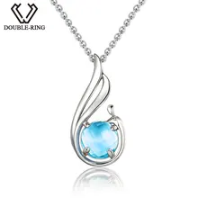 DOUBLE-R, подлинное ожерелье с подвеской в виде крыла, натуральный драгоценный камень, голубой топаз, настоящее 925 пробы, серебро, ювелирное изделие CASP00702C