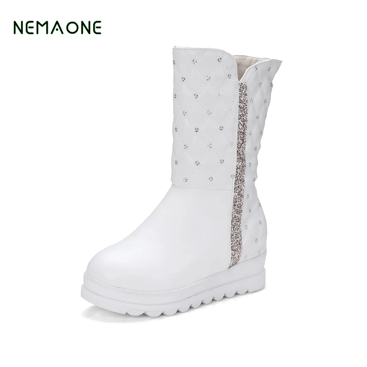 

NEMAONE 2019 new women winter shoes women's ankle boots the new asual fashion flat warm woman snow boots free shipping White