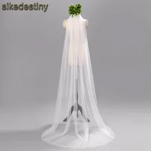 Красивый один слой 2,2 м длинные изготовленные на заказ bead edge невесты Мантилья свадебная вуаль с расческой Свадебные аксессуары V20