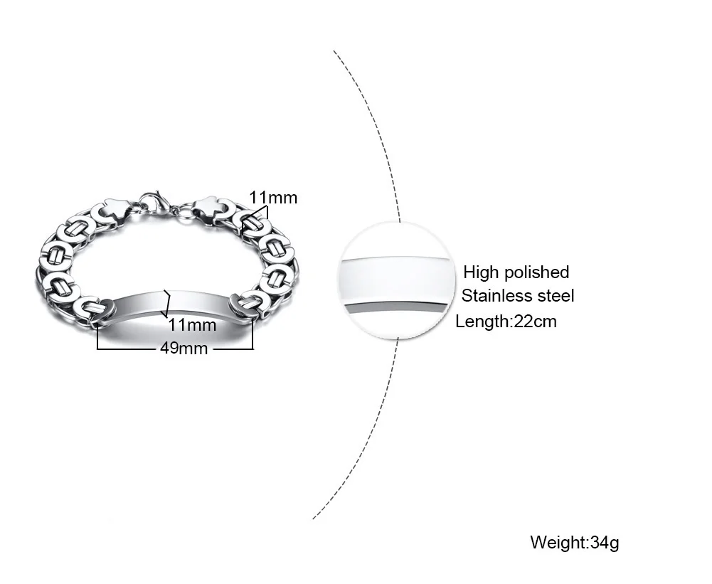 Мужская плоская Византийская цепь ID Tag идентификационный браслет персонализированные мужские ювелирные изделия из нержавеющей стали