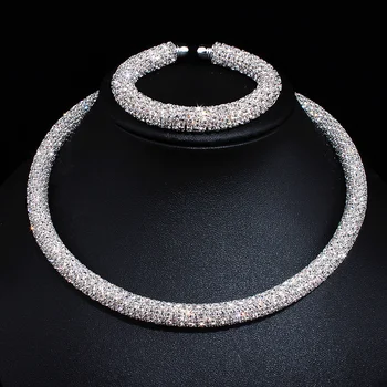 Maxi Crystal Collar Necklace Gold/Silver Plated Rhinestone Torques Choker Necklaces