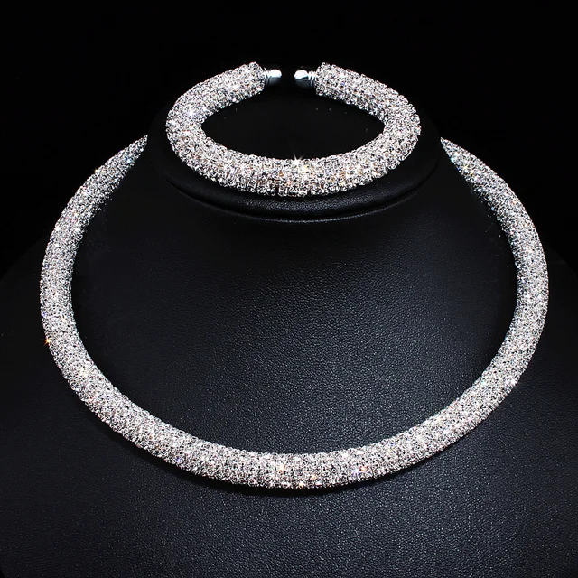 New Disign Luxury Maxi Crystal Collar Necklace Gold/Silver Plated Rhinestone Torques Choker