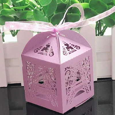 50pcs Wedding Candy Box Chocolate Packaging Paris Eiffel Tower Personalized Wedding Box Marriage Favors And Gifts Baby Shower Purple