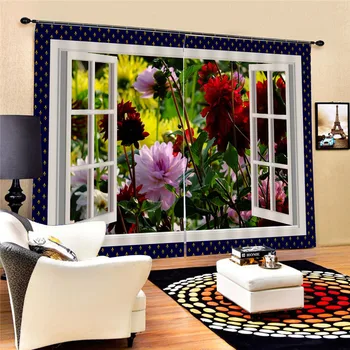 

Flower colorful 3d blackout curtain pattern curtain digital printing sunscreen for living room decoration Blockout Oct25