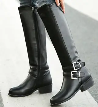 

Women Knee High Boots Shoes Woman Chunky Heels Gladiator Autumn Luxury Leather Booties Sapato Feminino Zapatos De Mujer WS181121