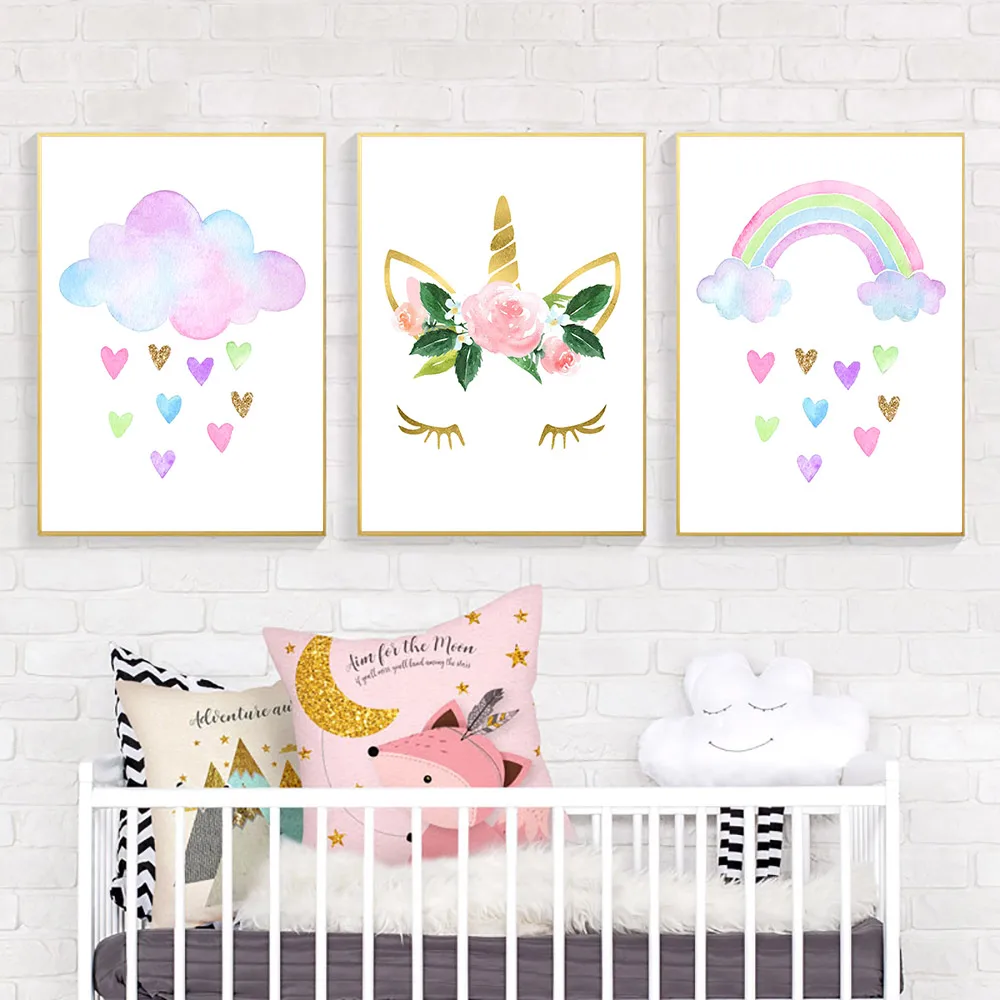 

Watercolor Paintings On Canvas Painting Kids Poster Animals Canvas Unicorn Picture Nordic Nursery Posters And Prints Unframed