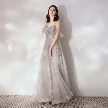 

Elegant Sexy Female Bling Evening Party Dress Cheongsam Exquisite Bridal Wedding Gown Spaghetti Strap Sequins Mesh Dress Qipao