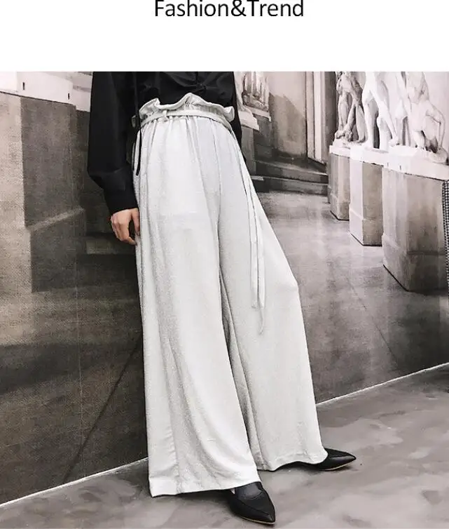 High waist pants M-2XL! Осенние дизайнерские новые блестящие серебряные кружевные повседневные брюки с высокой талией, Брендовые мужские широкие брюки в ретро-стиле - Цвет: High waist pants