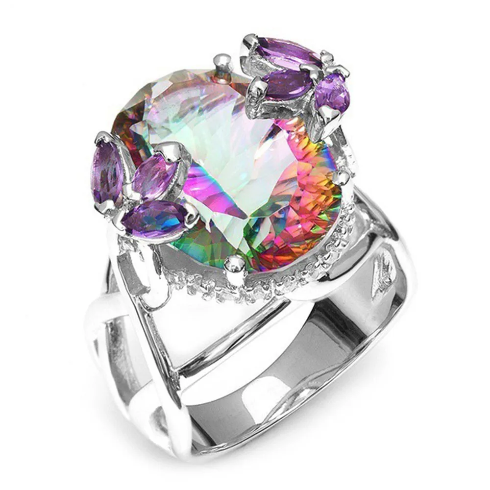 

Fashion Colorful CZ Crystal Silver Jewelry Party Finger Ring For Women Wedding Engagement Flower Rings Bijoux