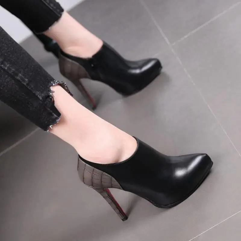 Courtes Pointues Noir Nouvelles Côté 2018 forme Sy gris Automne Chaussures Plate Hauts Bottes Fermeture 2517 Éclair Talons Femmes PZiTuOXk