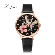 Lvpai Brand Women Bracelet Watch Fashion Rose Gold Flowers Leather Simple Women Dress Watches Luxury Business Gift Clock Watch