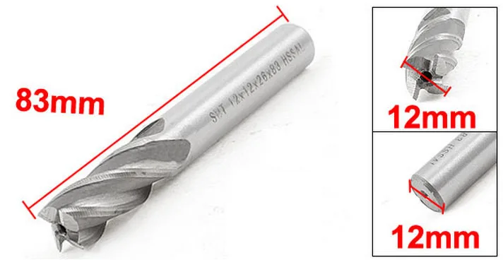 Прямые хвостовика hss-аль 4 флейты концевых Измельчители 12 мм x 12 мм x 26 мм x 83 мм 5 шт