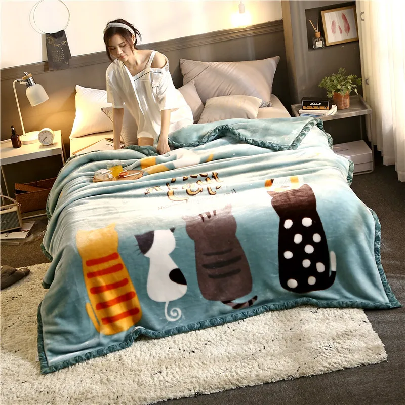 Soft Warm Thick Fluffy Raschel Blanket Double Layer Cartoon Designs Flamingo Unicorn Printed Mink Throw Winter Fleece Blankets