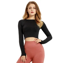 New Long Sleeve Yoga Top Seamless Gradient Sports Shirt Female Workout Gym Shirts T-shirts Jersey Running Fitness Wear