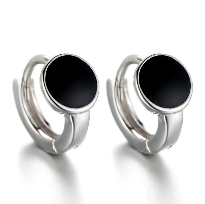 

Women Real 925 Sterling Silver Hoop Earrings Black Enamel Cute Small Fashion Earring Jewelry Gift For Girl AY236