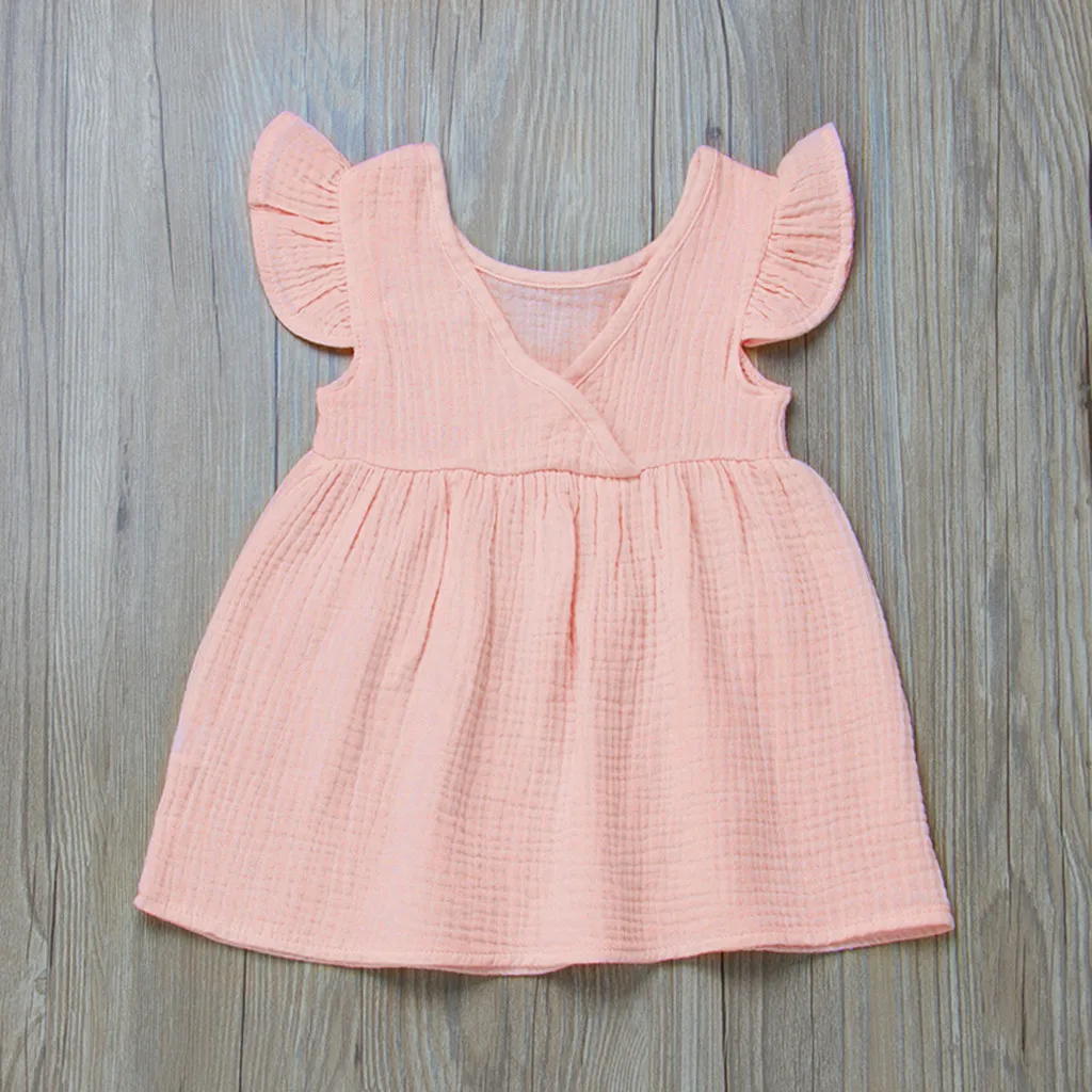 Летняя Новинка; модное однотонное платье с рукавами-крылышками для маленьких девочек; платья; ; ; Z5 - Цвет: Pink