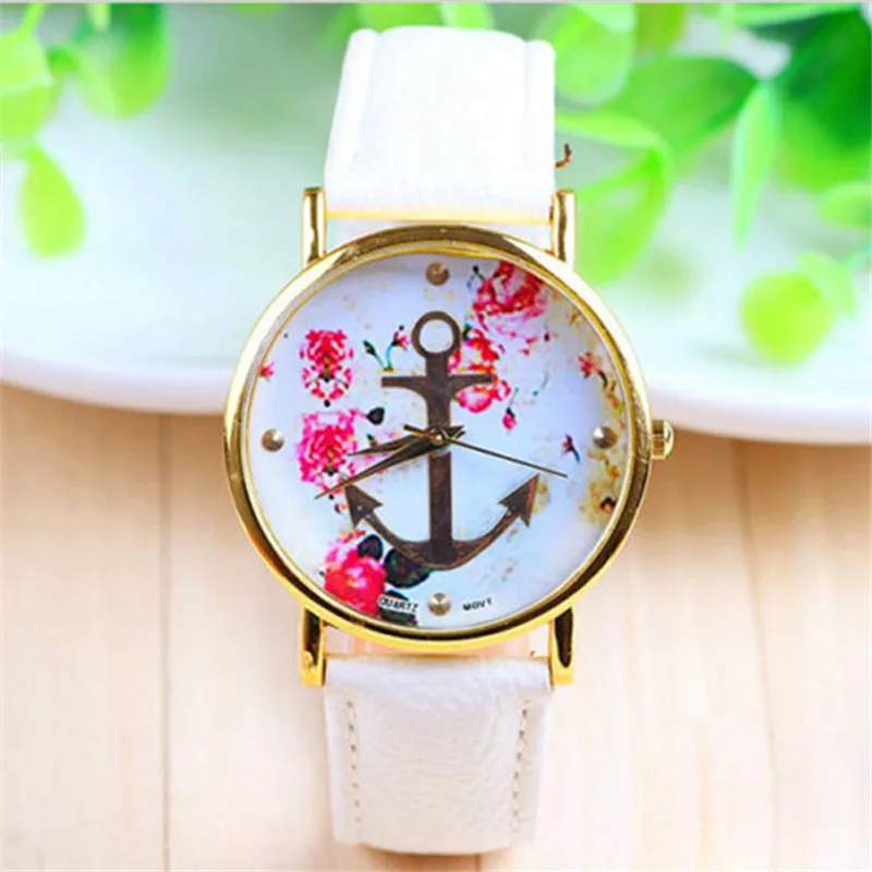

Watches Women Fashion Style Ladies Watch Leather Band Floral Print Anchor Pattern Quartz Casual Wrist Watch Relogio Feminino