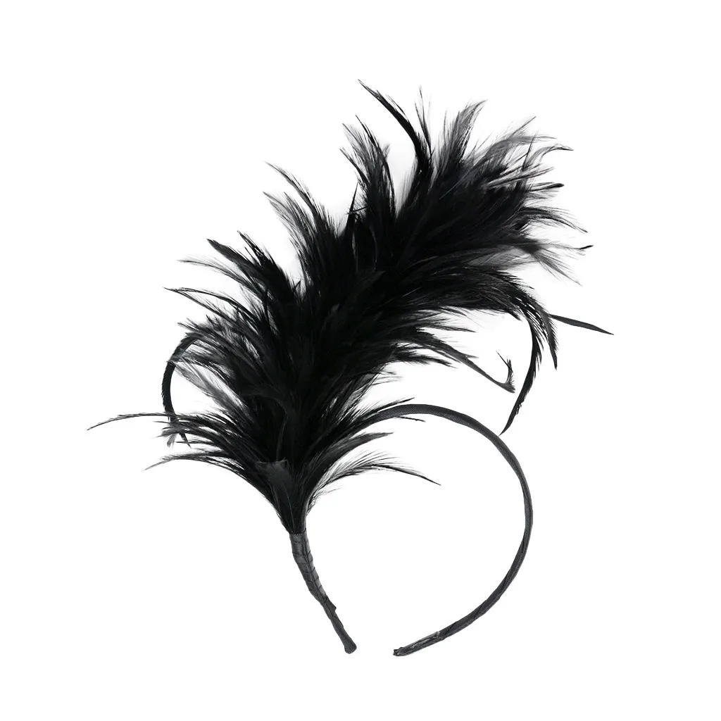Повязки На Голову женские scrunchie винтажная красочная бурлеска головной убор Flapper страусиное перо необычная головная повязка, аксессуары для волос-30 - Цвет: Black