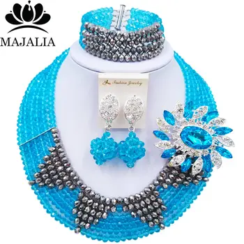 

Majalia Fashion Classic Nigerian Wedding African Jewelery Lake blue Crystal Necklace Bride Jewelry Sets Free Shipping 6ST0016