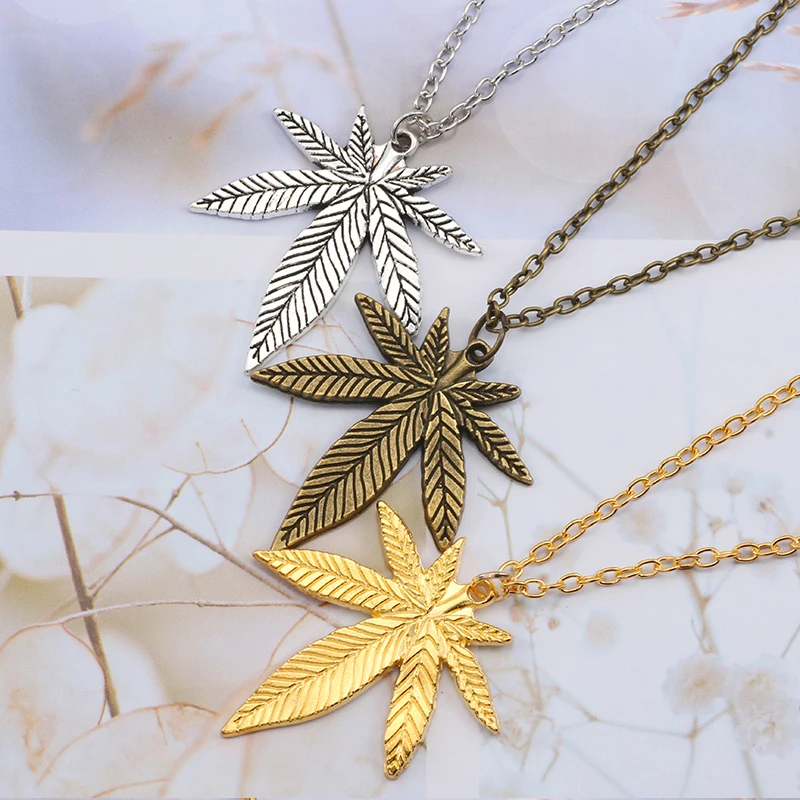 Hip Hop Tree Leaf Necklace For Women Men Small Weed Herb Maple Leaf Pendants Necklaces Unisex Plant Jewelry Dropshipping Collar