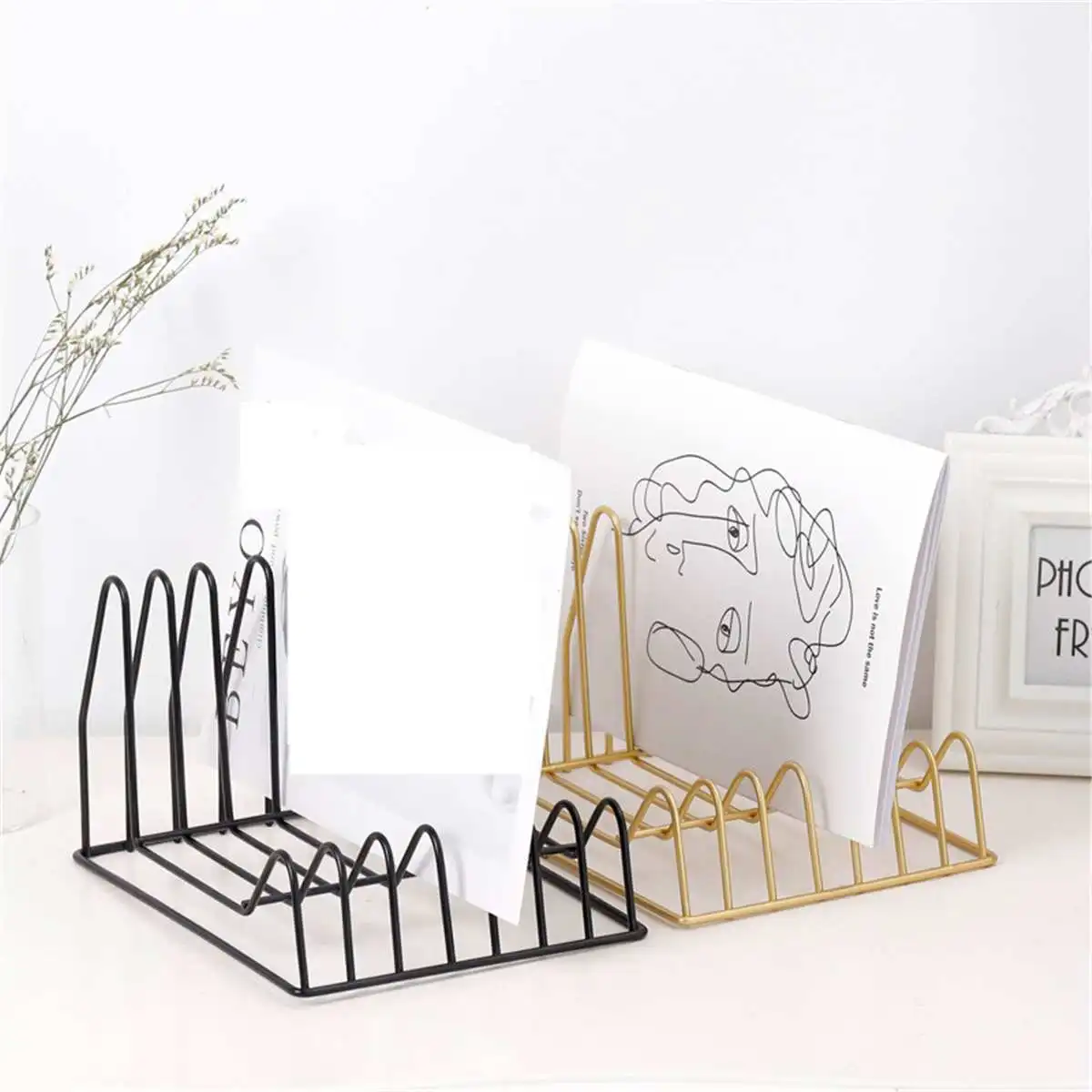 

Metal Bookshelf Letter Magazine Storage Rack Tray Holder Desk Organization
