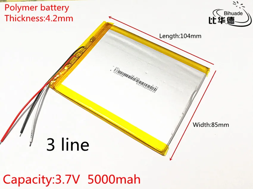Free shipping 5pcs/lot 3 line 4285104 capacity 5000 mAh polymer battery for tablet pc 7 inch 8 inch 9inch