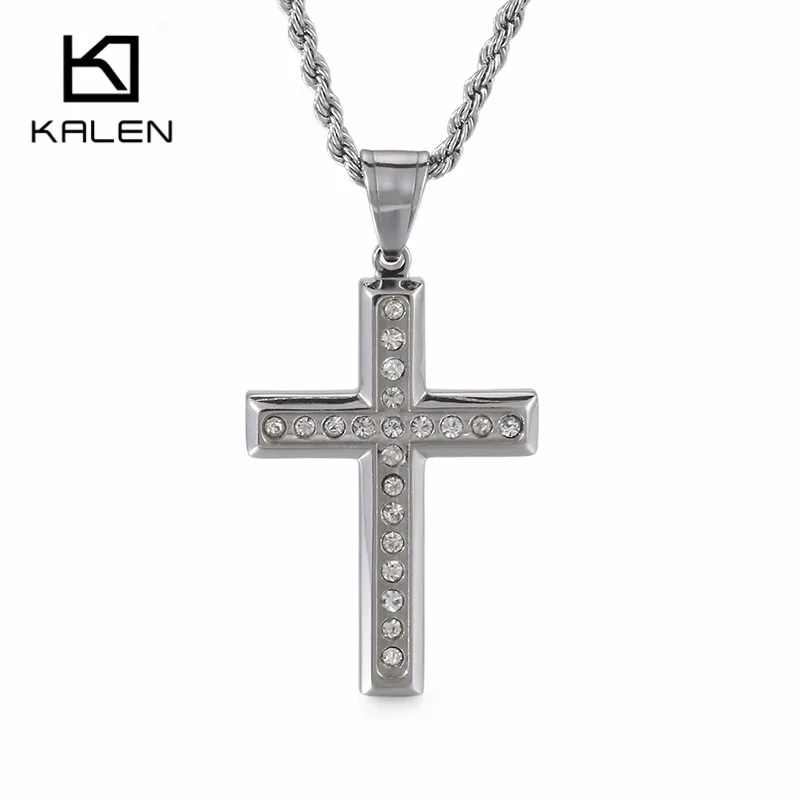 Kalen Новое модное ожерелье в форме Креста для мужчин полированный 50 см из нержавеющей стали крестик позолоченный кулон ожерелье мужские дешевые ювелирные изделия - Окраска металла: KP57424-BD