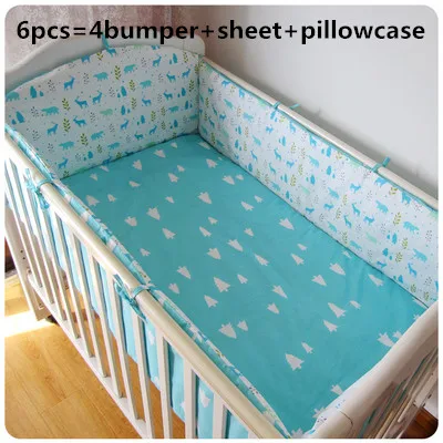 

Promotion! 6pcs baby bedding crib set 100% cotton crib bumper baby cot sets include (bumpers+sheet+pillow cover)