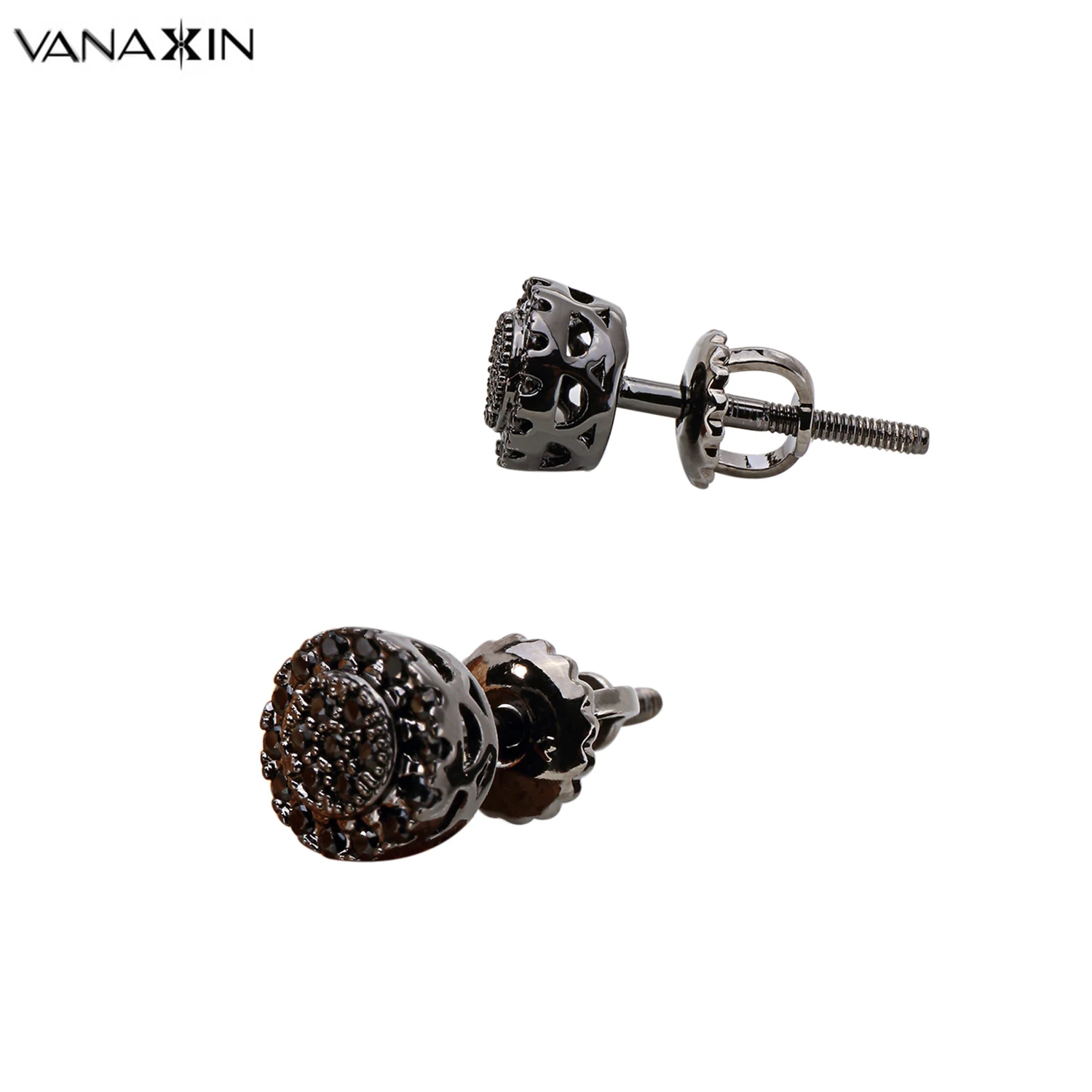 

VANAXIN Stud Earrings Cubic Zircon AAA Paved CZ Round Mini Earring Iced Out Hip Hop Gold Color Jewelry Fashion Gift Free Box