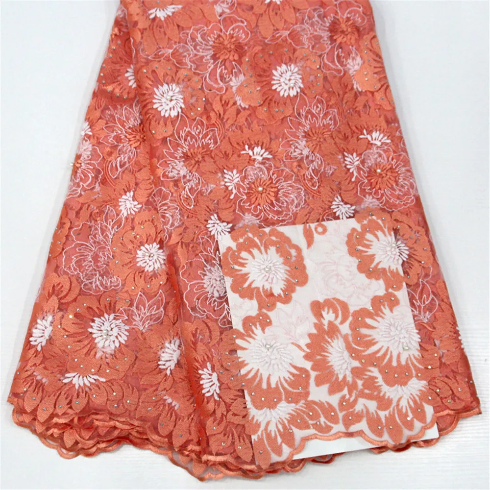 

Red Color New Design African Lace Fabrics High Quality French Lace Fabric For Party Dress Nigerian Beaded Lace Fabric GF226-1