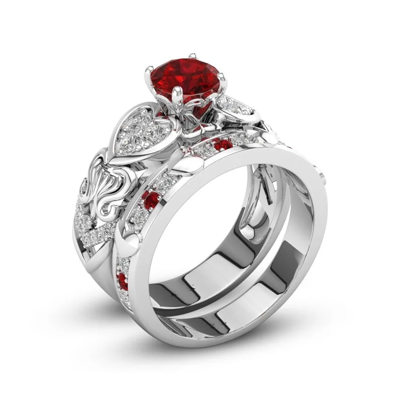 

2pcs/set rings princess fashion Wedding White gold color WOMEN gift stone crystal Lady silver Ring SET jewelry engagement LR097