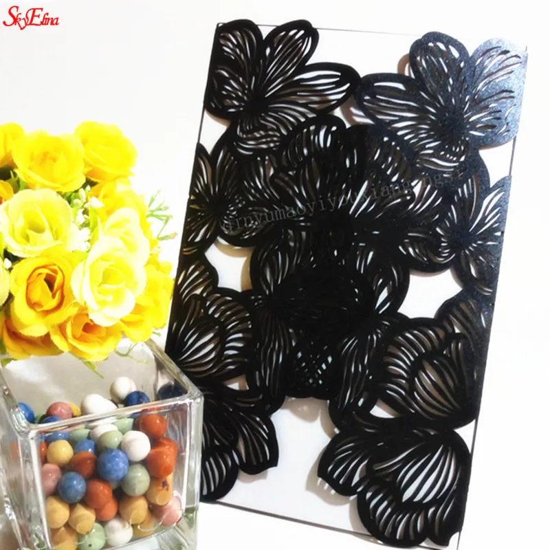 black 1/10/30Pc Laser Cut Wedding Invitations Card Vintage Wedding Bridal Shower Gift Greeting Pearlscent Paper Card Party Supplies 6z - Цвет: black