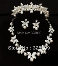 Nueva Llegada Elegante de marfil perla joyería de la boda establece dulce Cristalina magnífica joyería Nupcial accesorios de la boda la Mujer