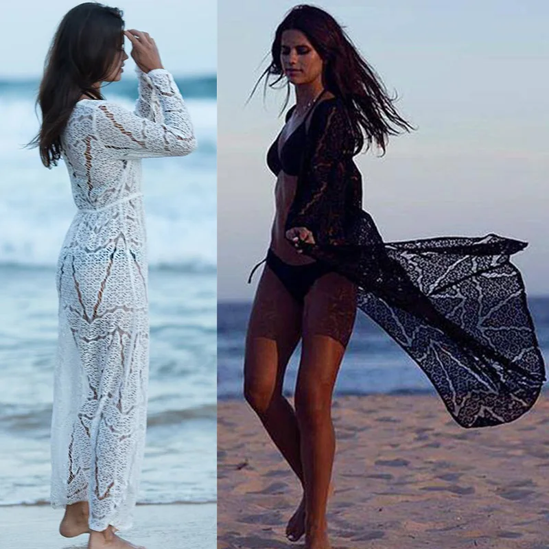 

New Long Crochet Beach Cover up Robe de Plage Swimsuit Cover Up Saida de Praia longa Women Bathing suit cover up Tunics Beach