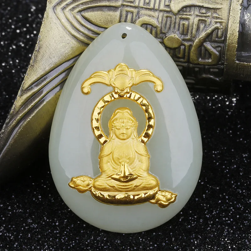 

Selling Natural Hetian Jade Inlaying Inset Jades Guanyin Pendant Lovers Inset Jades Necklace Pendant