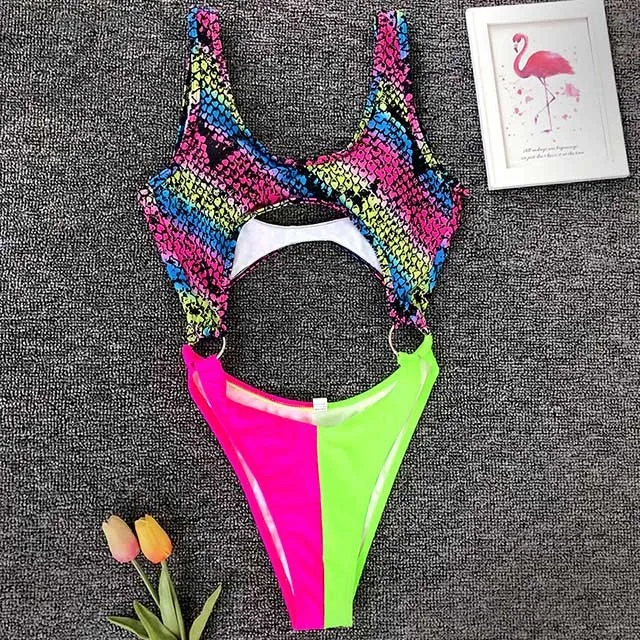 Змеиный принт, открытая леопардовая расцветка,, женская одежда для плавания, сексуальный цельный купальник с вырезом под животик, женский купальный костюм, купальный костюм, одежда для плавания - Цвет: Multi