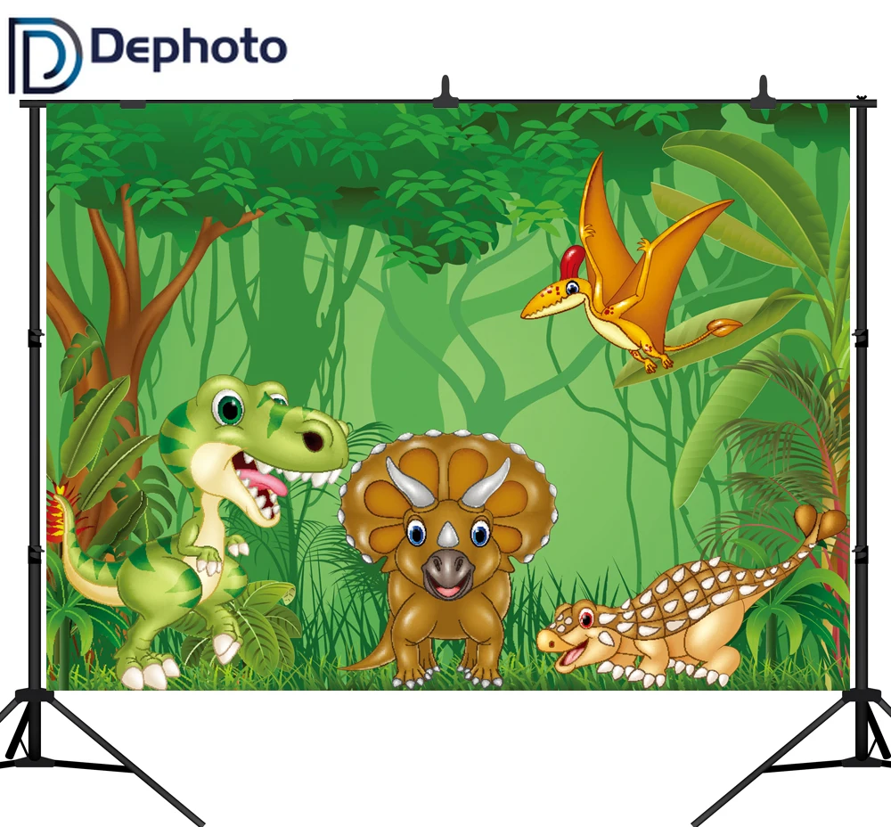 

DePhoto Jurassic Dinosaur Park Birthday Party Baby Cartoon Poster Photo Backgrounds Jungle Photography Backdrops Photo Studio