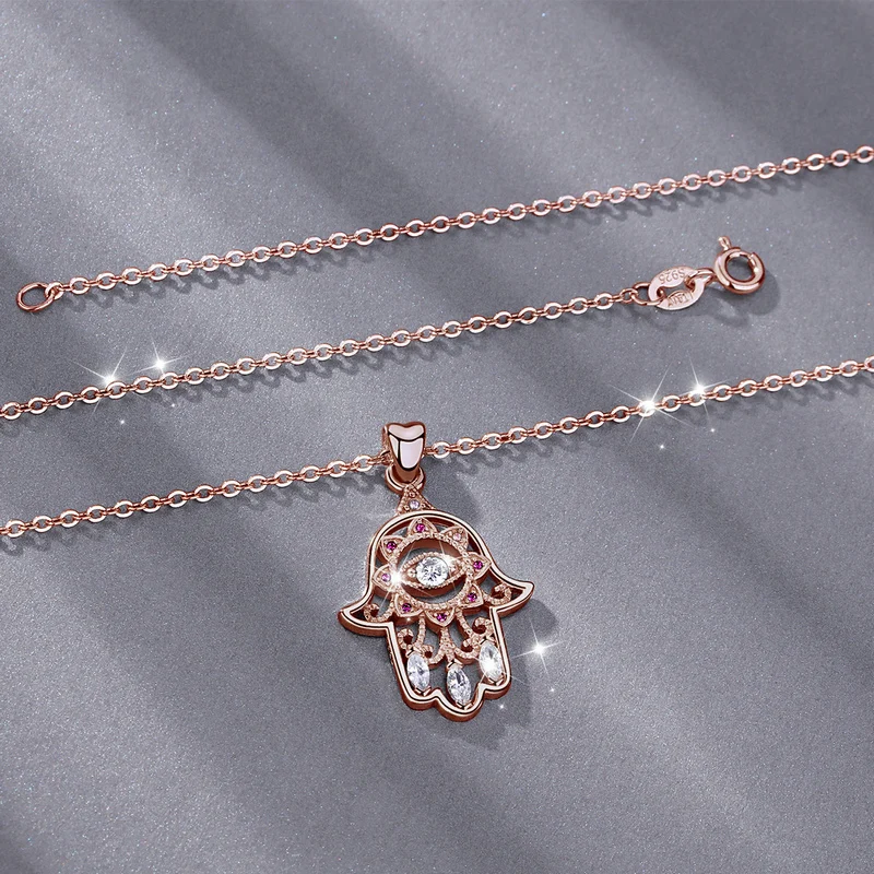 EUDORA 925 серебро розовое золото цвет Злой Глаз Хамса подвеска в форме руки ожерелье для женщин ювелирные украшения для дня рождения GiftCYD335