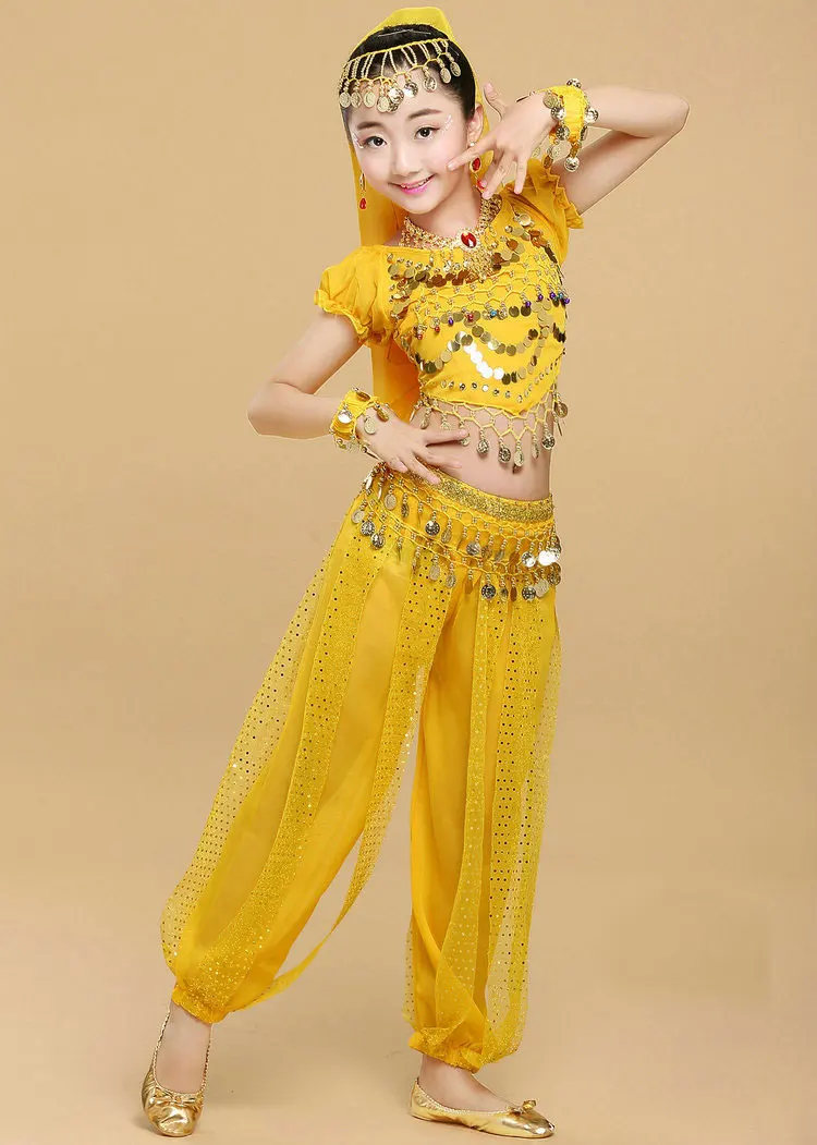 Девушки живота Танцы костюм комплект индийские танцевальные костюмы для девочек Дети девушка живота Танцы для производительности для